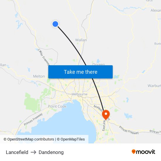 Lancefield to Dandenong map