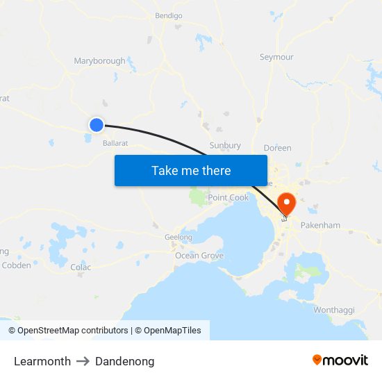 Learmonth to Dandenong map