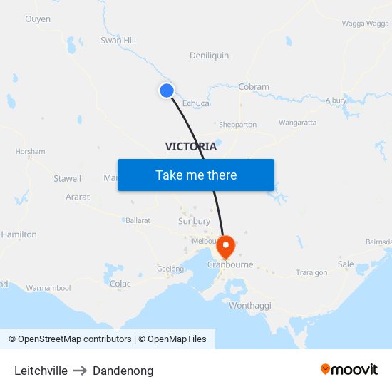 Leitchville to Dandenong map