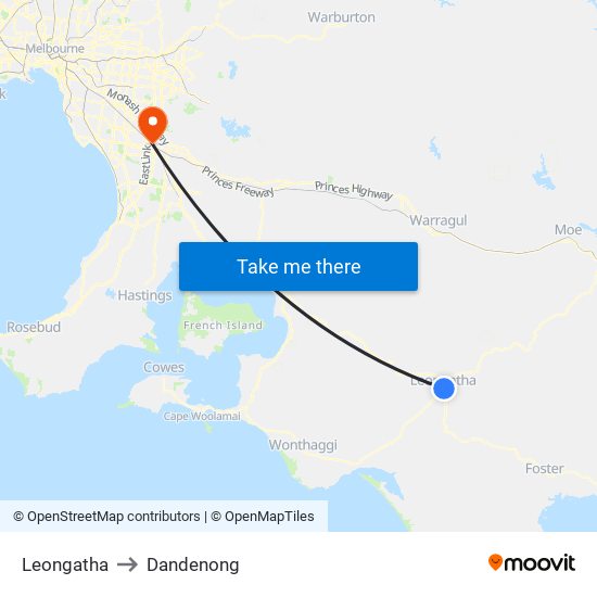 Leongatha to Dandenong map