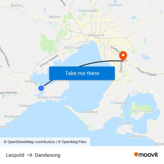 Leopold to Dandenong map