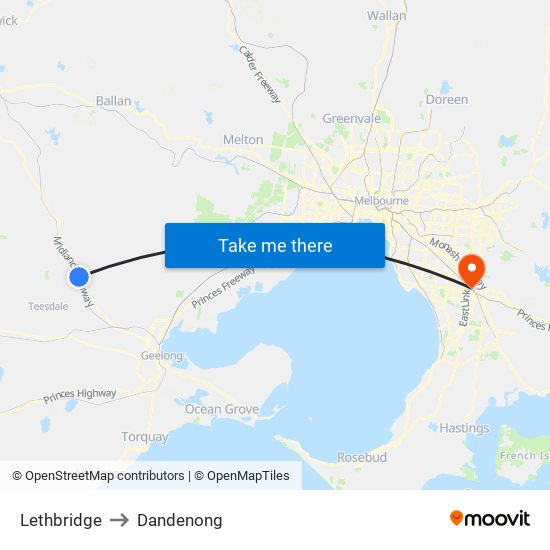 Lethbridge to Dandenong map