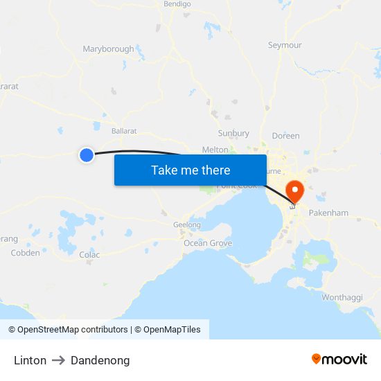 Linton to Dandenong map
