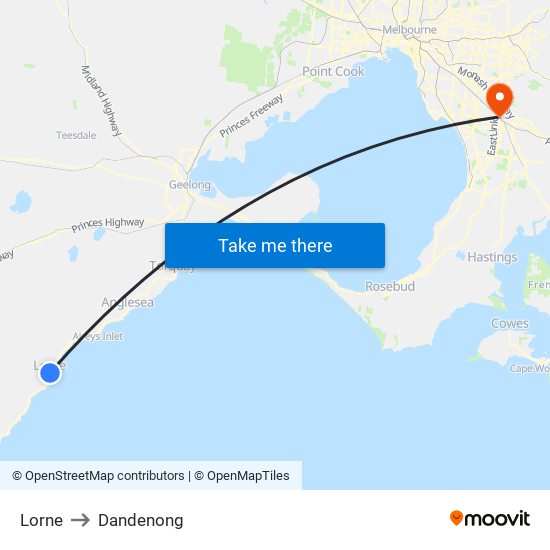 Lorne to Dandenong map