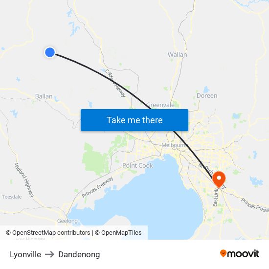 Lyonville to Dandenong map