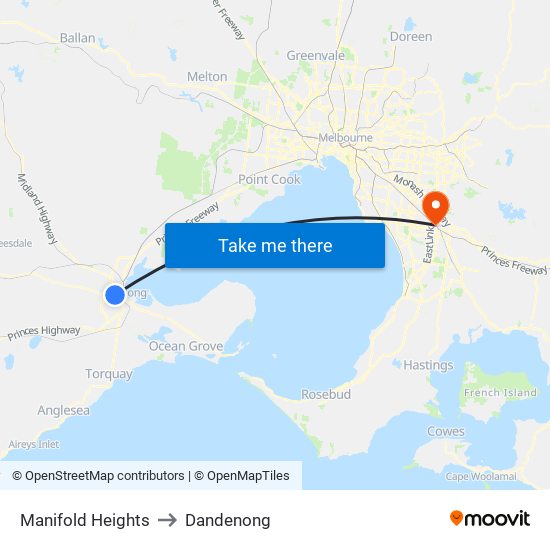 Manifold Heights to Dandenong map