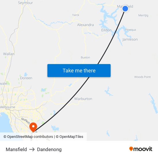 Mansfield to Dandenong map