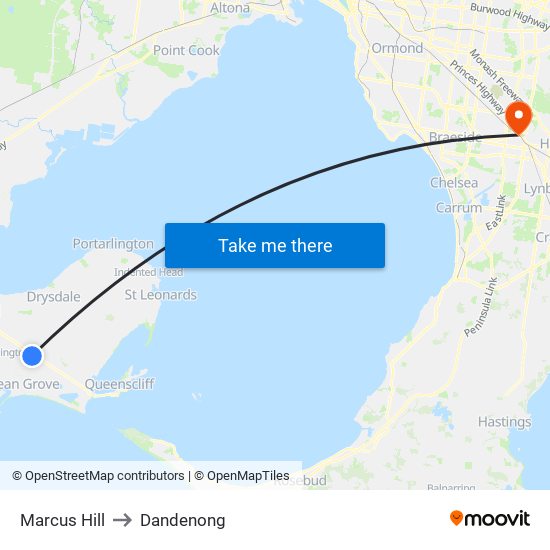 Marcus Hill to Dandenong map