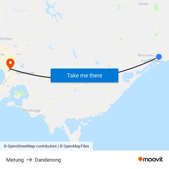 Metung to Dandenong map