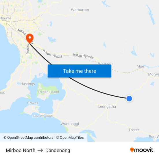 Mirboo North to Dandenong map