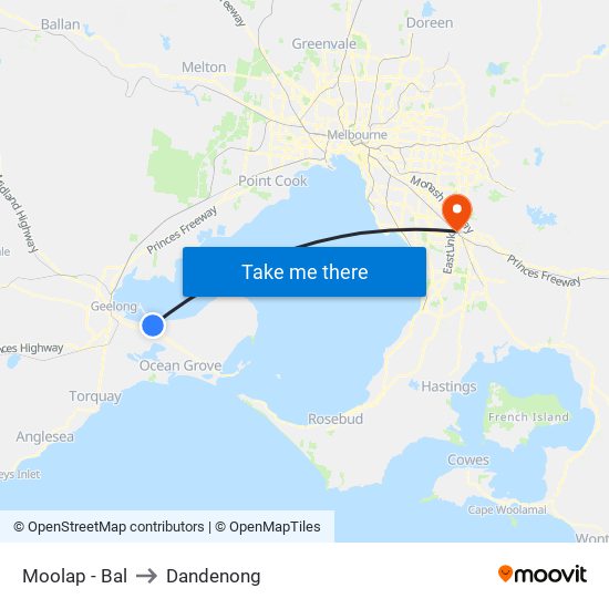 Moolap - Bal to Dandenong map