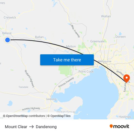 Mount Clear to Dandenong map