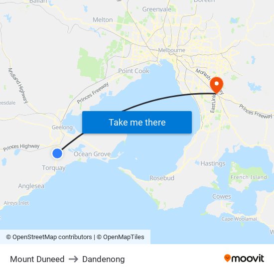 Mount Duneed to Dandenong map