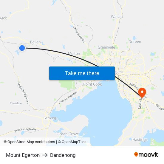 Mount Egerton to Dandenong map