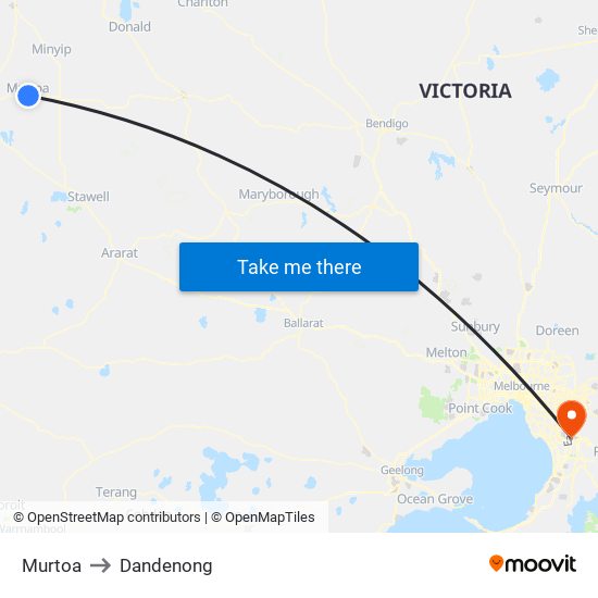 Murtoa to Dandenong map