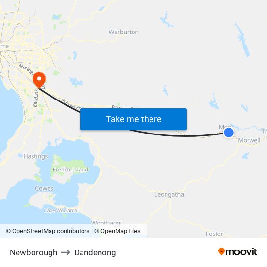 Newborough to Dandenong map