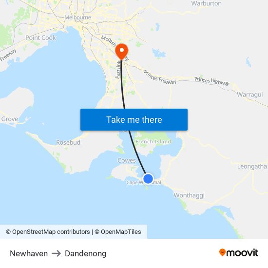 Newhaven to Dandenong map