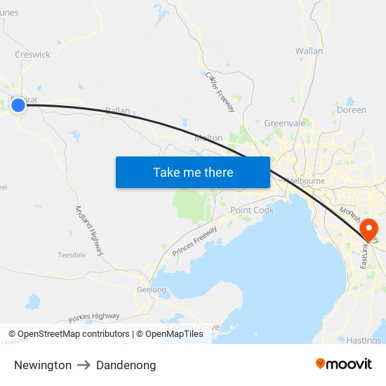 Newington to Dandenong map