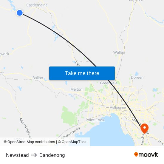 Newstead to Dandenong map