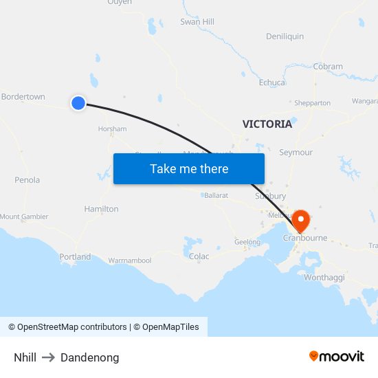 Nhill to Dandenong map