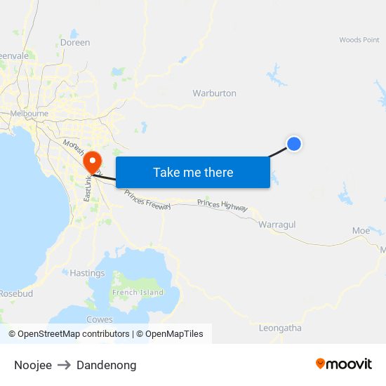 Noojee to Dandenong map