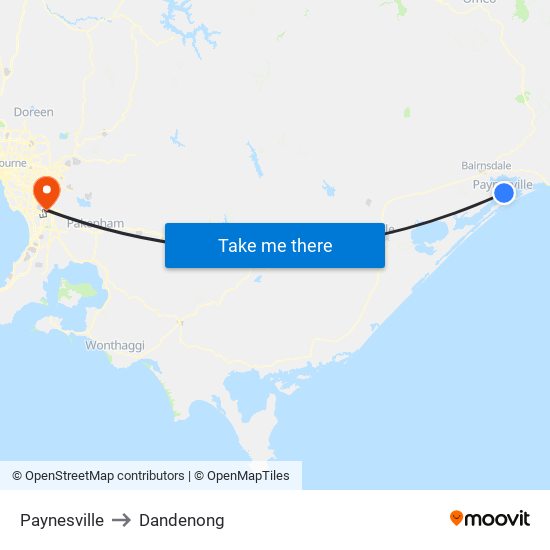 Paynesville to Dandenong map