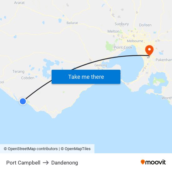 Port Campbell to Dandenong map