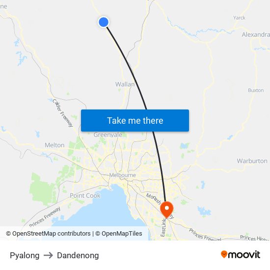 Pyalong to Dandenong map