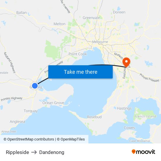 Rippleside to Dandenong map