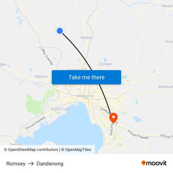 Romsey to Dandenong map