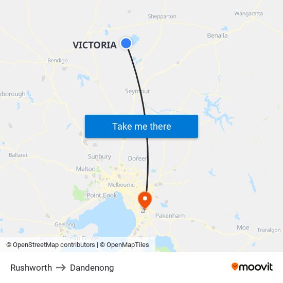 Rushworth to Dandenong map