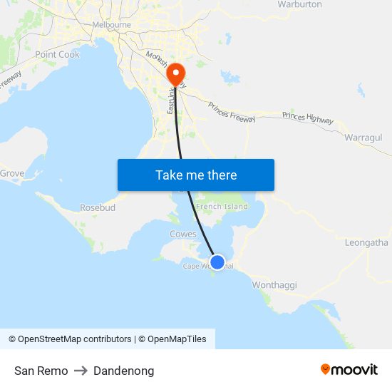 San Remo to Dandenong map