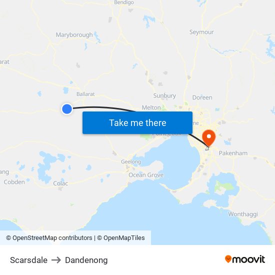 Scarsdale to Dandenong map