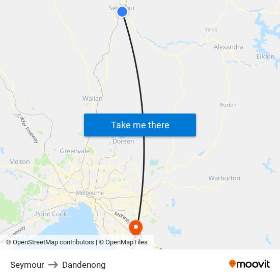 Seymour to Dandenong map