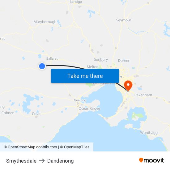 Smythesdale to Dandenong map