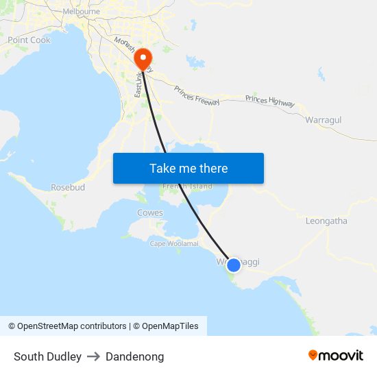 South Dudley to Dandenong map