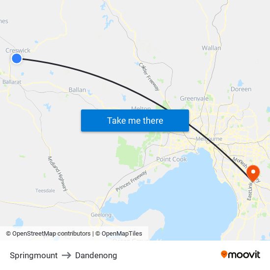 Springmount to Dandenong map