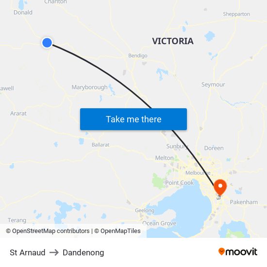 St Arnaud to Dandenong map