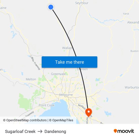 Sugarloaf Creek to Dandenong map