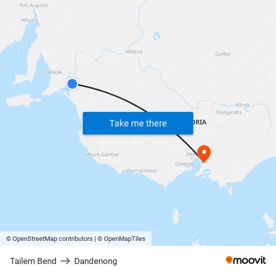 Tailem Bend to Dandenong map