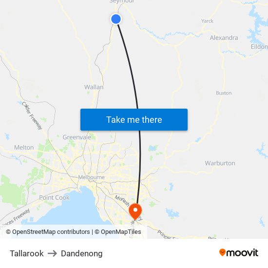 Tallarook to Dandenong map