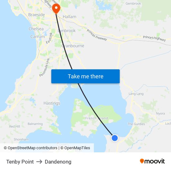 Tenby Point to Dandenong map