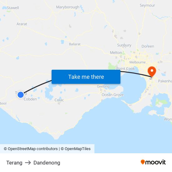 Terang to Dandenong map