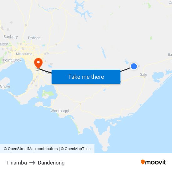 Tinamba to Dandenong map