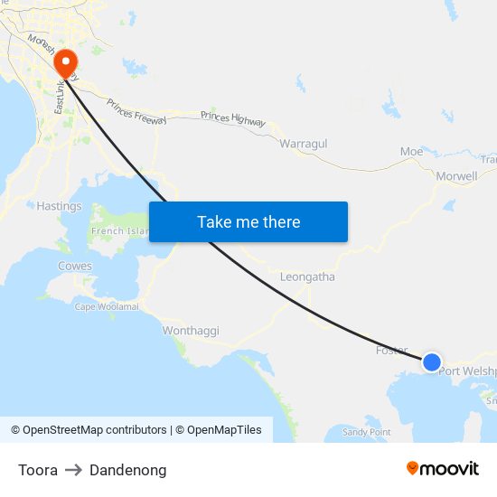 Toora to Dandenong map