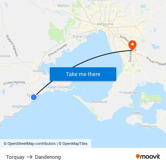 Torquay to Dandenong map