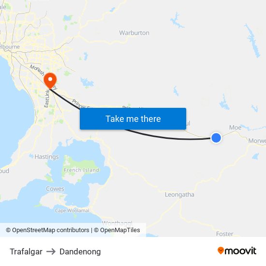 Trafalgar to Dandenong map