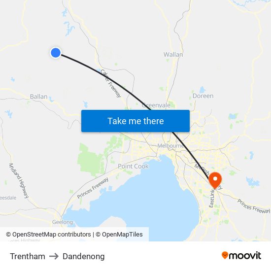 Trentham to Dandenong map