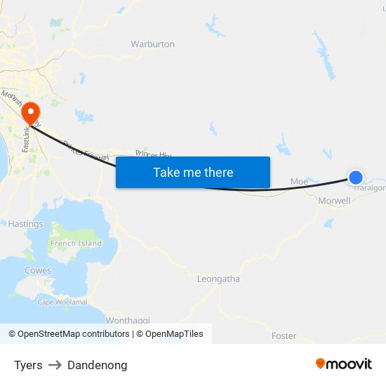 Tyers to Dandenong map