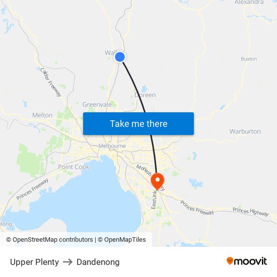 Upper Plenty to Dandenong map